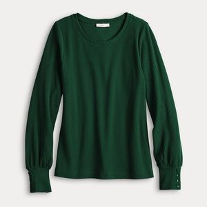 LC Lauren Conrad Knit Top Green Long Sleeve Pullover Button Cuff Crewneck, XL